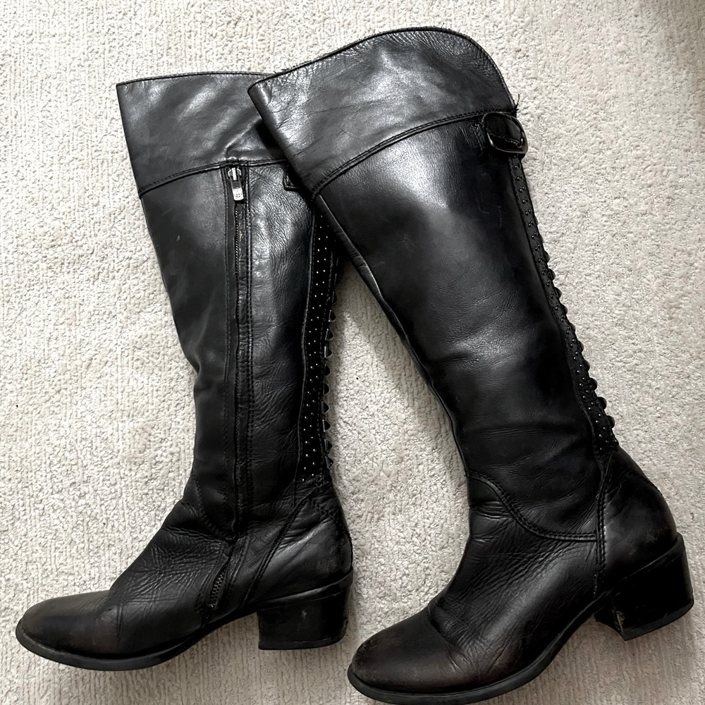 Vince Camuto Black Studded Genuine Leather Riding Boot